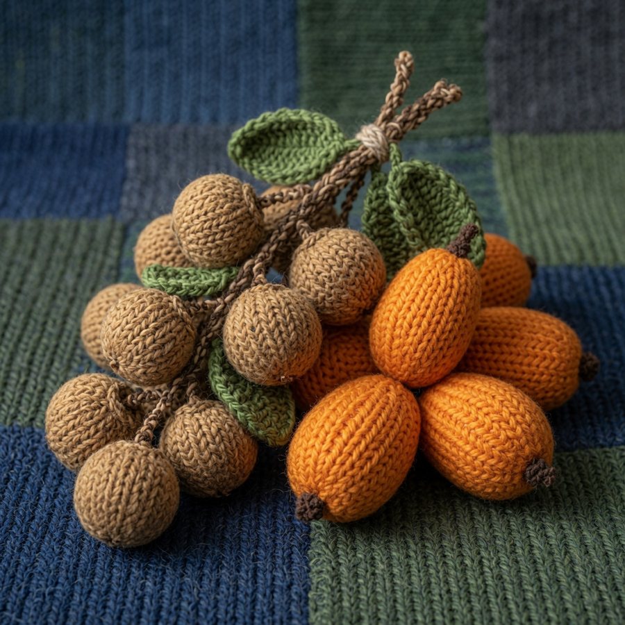 Knitted amigurumi fruit still life art