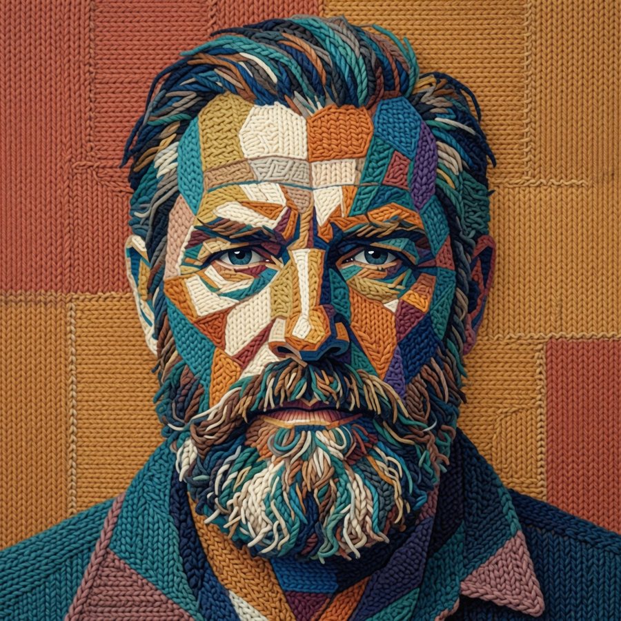 Mixed style knitted portrait art study