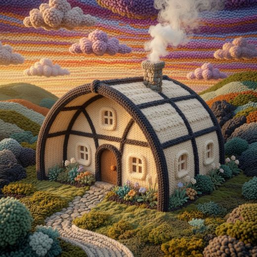 Arched Hoop Tunnel House — free Knitted Fairytale Cottages knitted art print