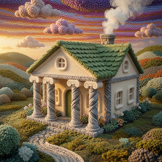 Columned Temple Building — free Knitted Fairytale Cottages knitted art print