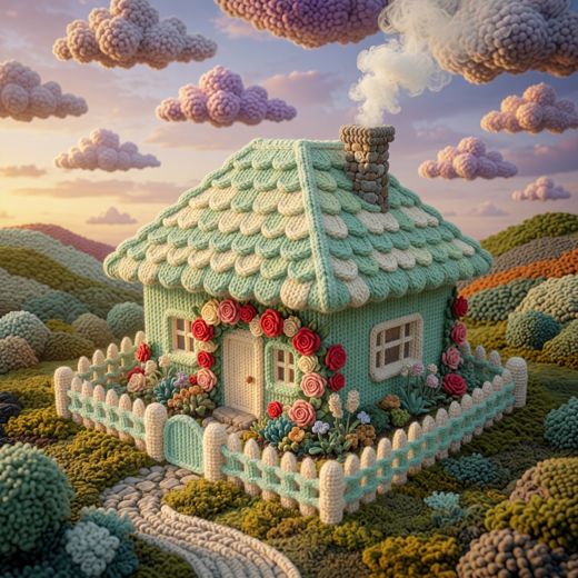 Glowing Lantern Gazebo — free Knitted Fairytale Cottages knitted art print