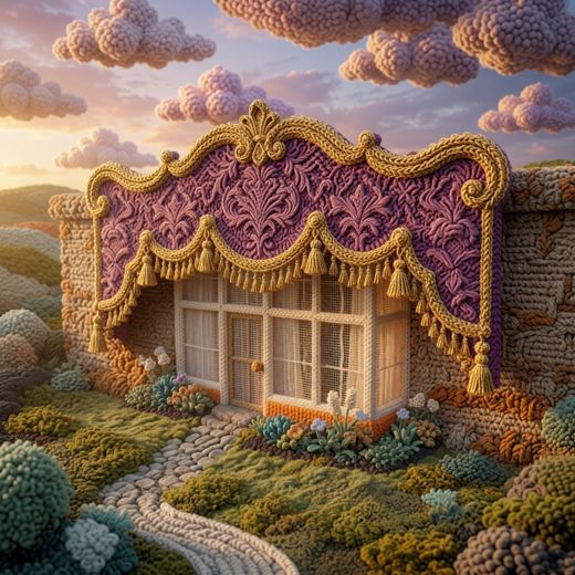 Ornate Carved Gate Panel — free Knitted Fairytale Cottages knitted art print