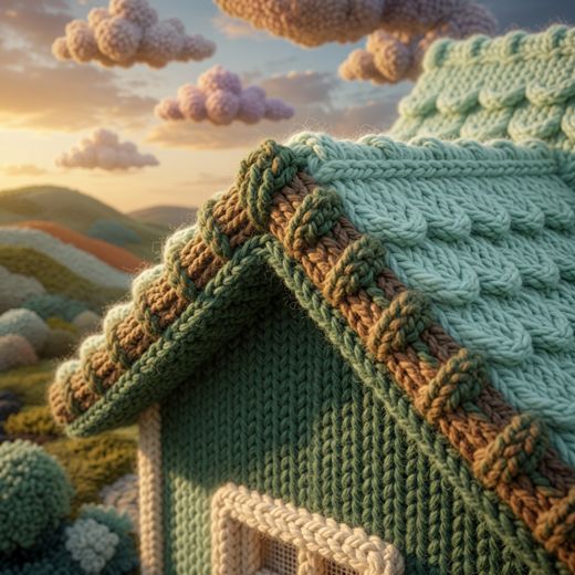 Close Up Green Knit Roof — free Knitted Fairytale Cottages knitted art print