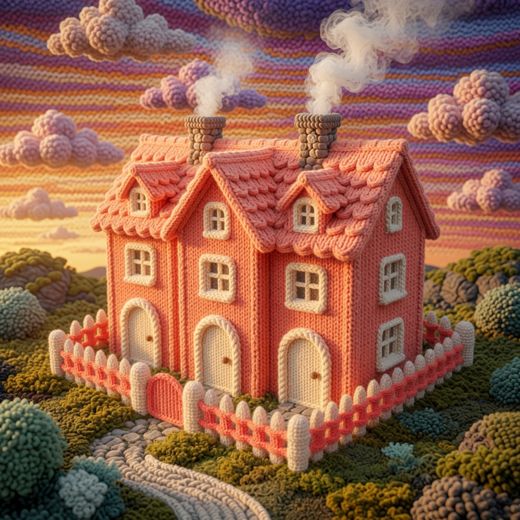 Rainbow Terraced Row Houses — free Knitted Fairytale Cottages knitted art print