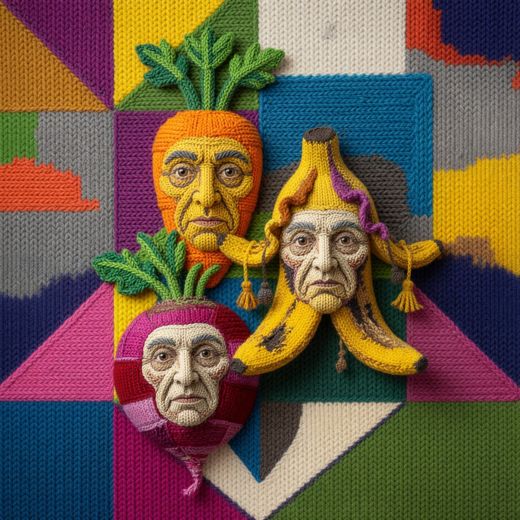 Face Made Of Vegetables — free Cubist Portrait Studies knitted art print