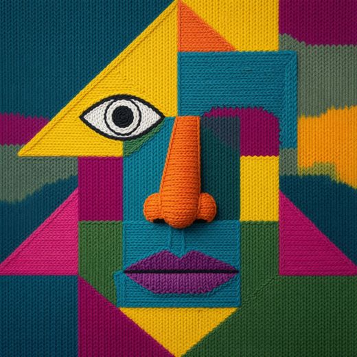Abstract Geometric Face — free Cubist Portrait Studies knitted art print