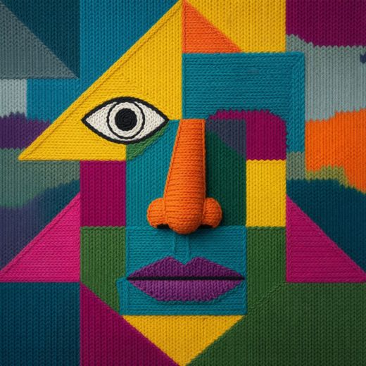 Abstract Geometric Face — free Cubist Portrait Studies knitted art print