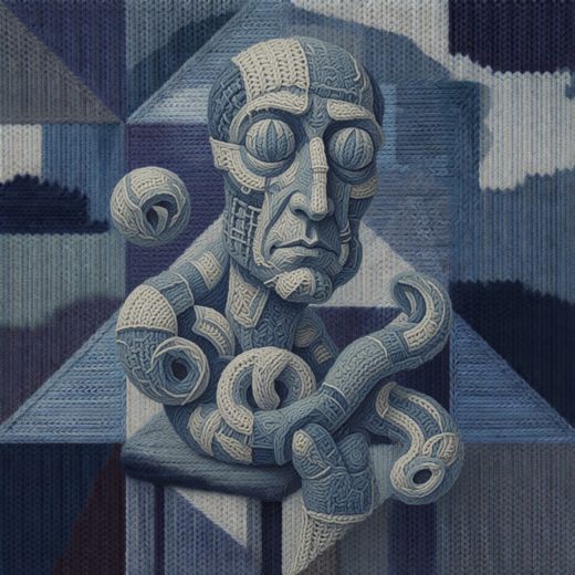 Abstract Sculptural Face — free Cubist Portrait Studies knitted art print