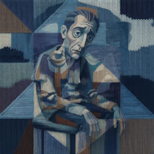 Blue Cubist Man Portrait — free Cubist Portrait Studies knitted art print