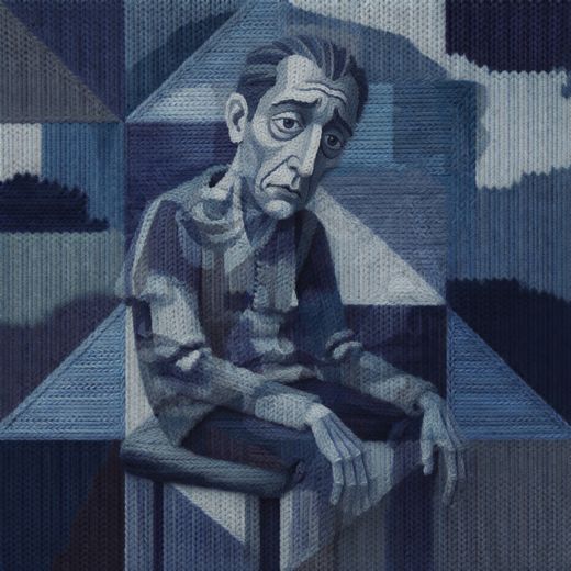 Blue Gray Cubist Man Portrait — free Cubist Portrait Studies knitted art print