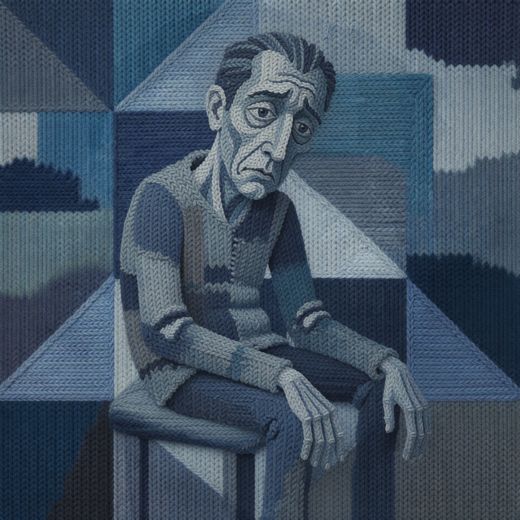 Blue Gray Seated Man — free Cubist Portrait Studies knitted art print