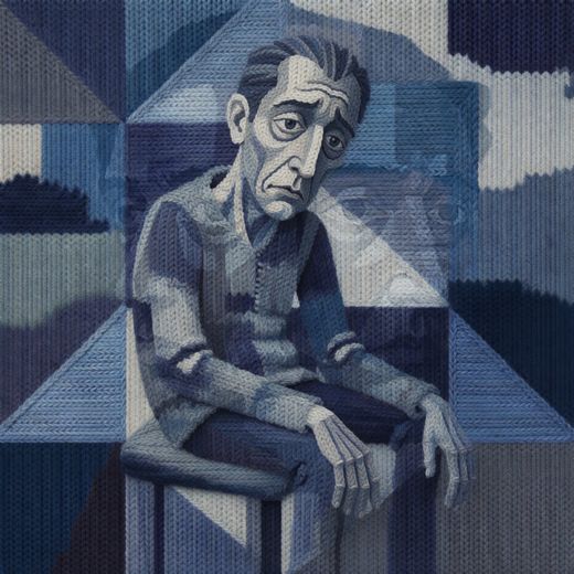 Blue Monochrome Seated Man — free Cubist Portrait Studies knitted art print