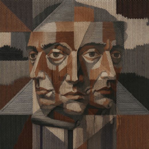 Brown Cubist Double Face — free Cubist Portrait Studies knitted art print