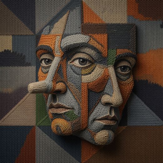 Carved Stone Face — free Cubist Portrait Studies knitted art print