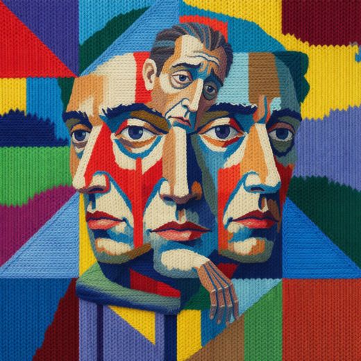 Colorful Cubist Double Face — free Cubist Portrait Studies knitted art print