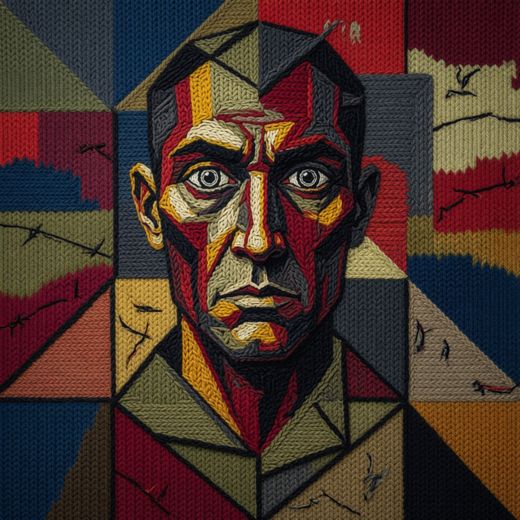 Colorful Cubist Face Portrait — free Cubist Portrait Studies knitted art print
