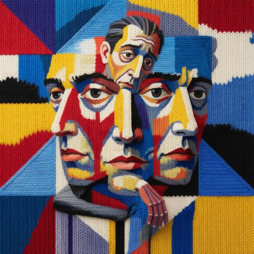 Colorful Cubist Group Portrait — free Cubist Portrait Studies knitted art print