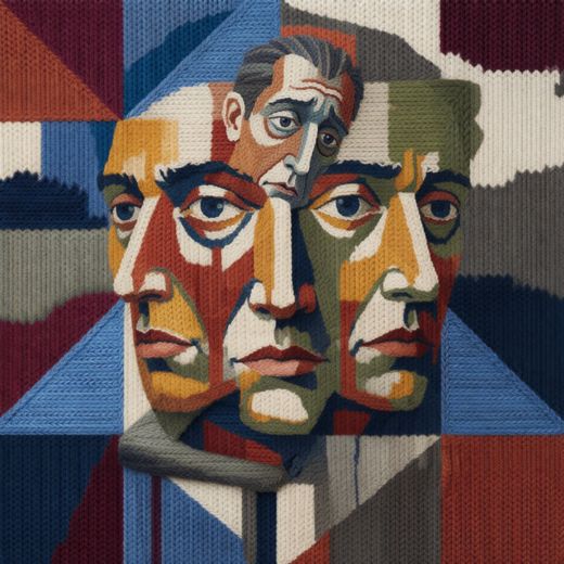 Colorful Cubist Man Face — free Cubist Portrait Studies knitted art print