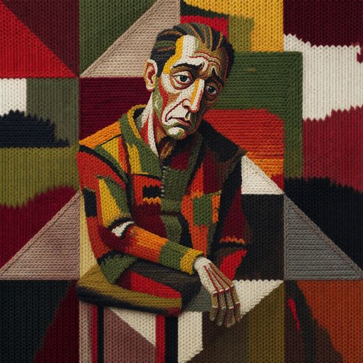 Colorful Cubist Man Portrait — free Cubist Portrait Studies knitted art print
