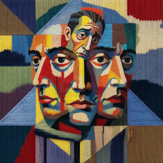 Colorful Cubist Triple Portrait — free Cubist Portrait Studies knitted art print