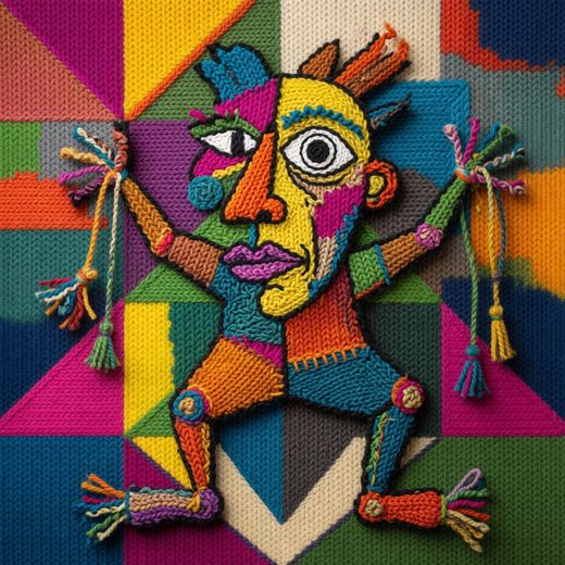 Colorful Jester Full Figure — free Cubist Portrait Studies knitted art print