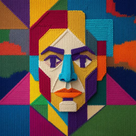 Colorful Mosaic Face — free Cubist Portrait Studies knitted art print