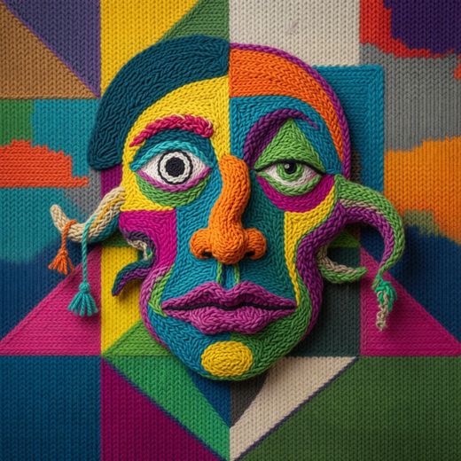 Colorful Patchwork Mask — free Cubist Portrait Studies knitted art print