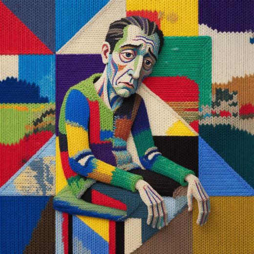 Colorful Seated Man — free Cubist Portrait Studies knitted art print