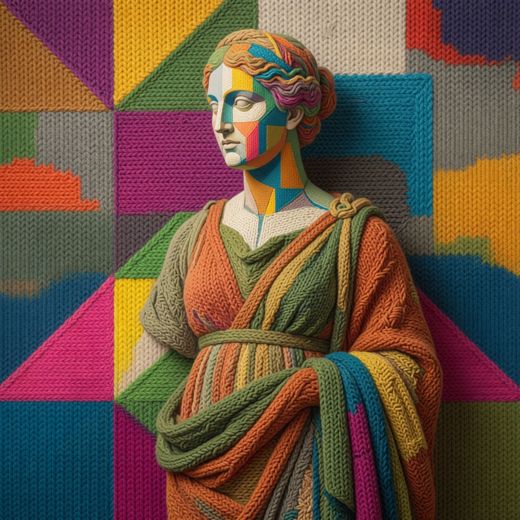 Colorful Toga Statue Figure — free Cubist Portrait Studies knitted art print