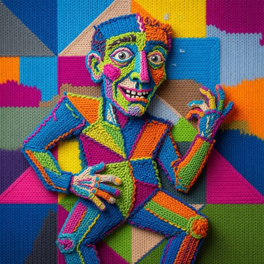 Colorful Yarn Humanoid Figure — free Cubist Portrait Studies knitted art print