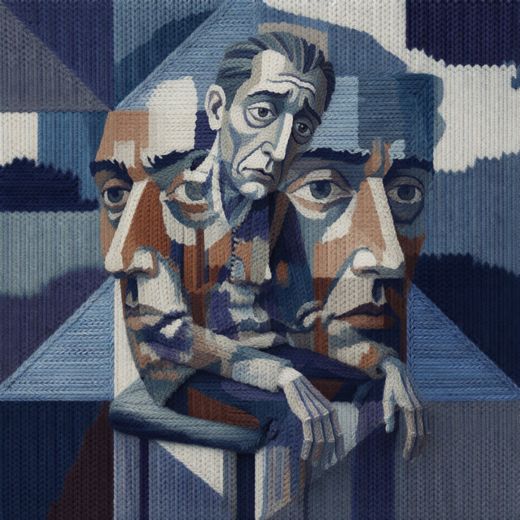 Cubist Blue Brown Double Portrait — free Cubist Portrait Studies knitted art print