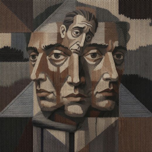 Cubist Brown Double Face Portrait — free Cubist Portrait Studies knitted art print