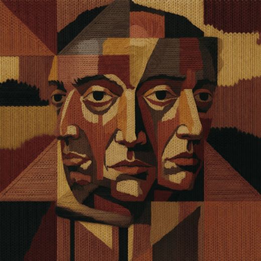 Cubist Brown Gold Portrait — free Cubist Portrait Studies knitted art print