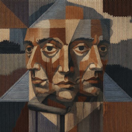 Cubist Brown Triple Portrait — free Cubist Portrait Studies knitted art print