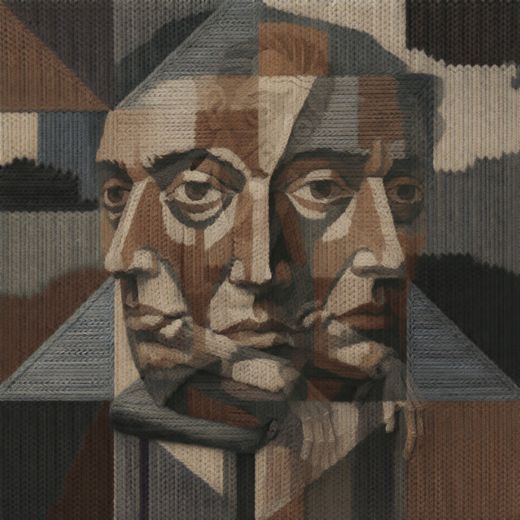 Cubist Gray Double Face Portrait — free Cubist Portrait Studies knitted art print