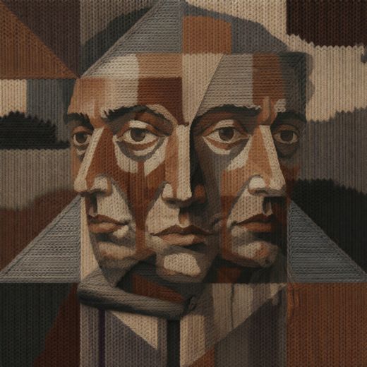 Cubist Gray Double Face Portrait — free Cubist Portrait Studies knitted art print