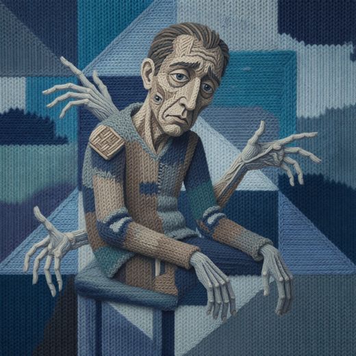 Cubist Man Reaching Arms — free Cubist Portrait Studies knitted art print
