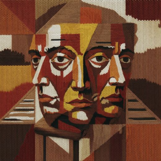 Cubist Red Yellow Face Portrait — free Cubist Portrait Studies knitted art print