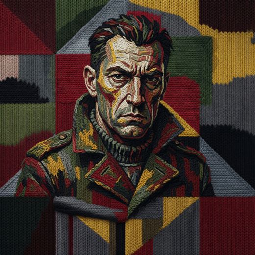 Dark Harlequin Soldier Bust — free Cubist Portrait Studies knitted art print