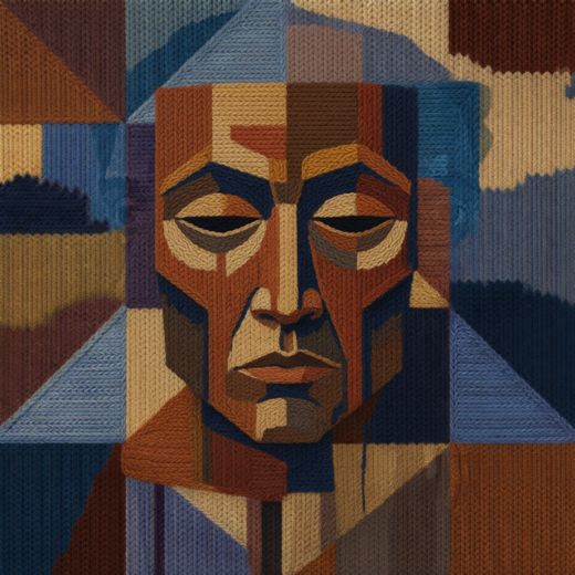 Dark Orange Cubist Face — free Cubist Portrait Studies knitted art print