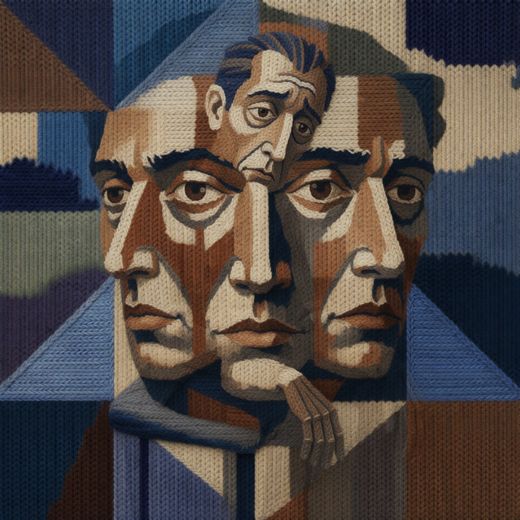 Double Face Brown Blue Portrait — free Cubist Portrait Studies knitted art print