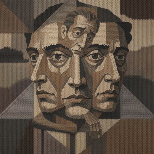 Double Face Cubist Portrait — free Cubist Portrait Studies knitted art print