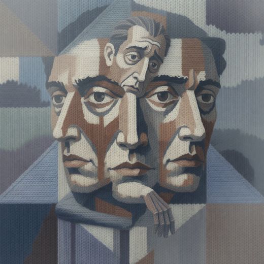 Double Face Gray Portrait — free Cubist Portrait Studies knitted art print