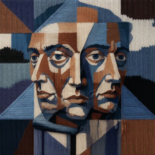 Double Face Olive Portrait — free Cubist Portrait Studies knitted art print