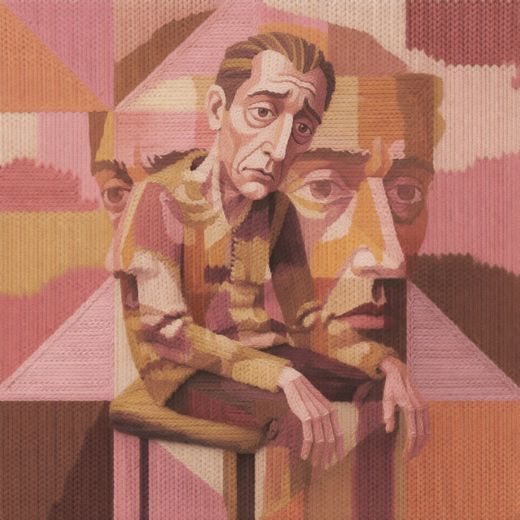Double Face Pink Portrait — free Cubist Portrait Studies knitted art print