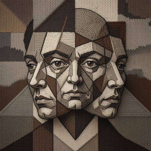 Double Face Sepia Portrait — free Cubist Portrait Studies knitted art print