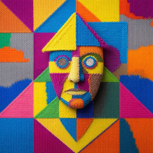 Geometric Abstract Face — free Cubist Portrait Studies knitted art print