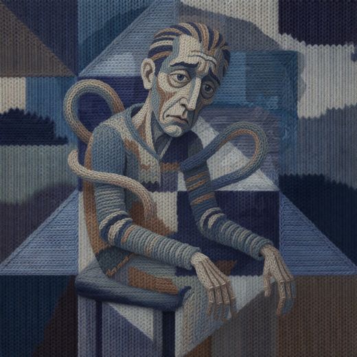 Gray Knitted Man Figure — free Cubist Portrait Studies knitted art print