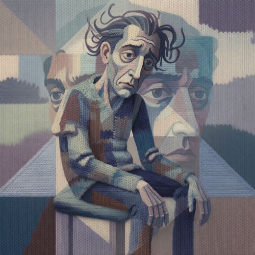 Gray Monochrome Double Face — free Cubist Portrait Studies knitted art print