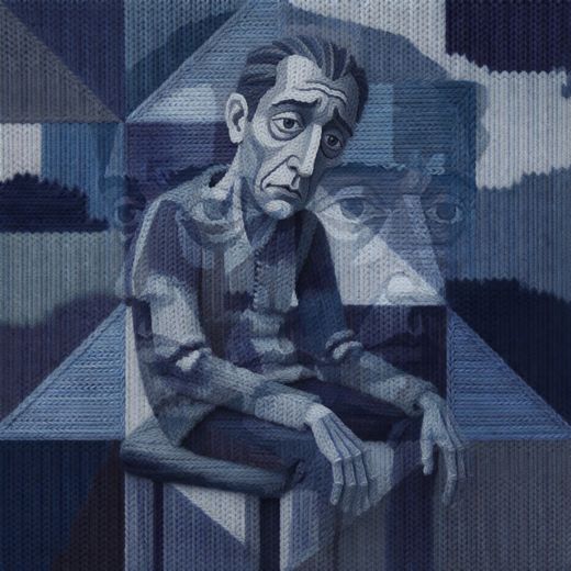 Grayscale Sweater Man Sitting — free Cubist Portrait Studies knitted art print